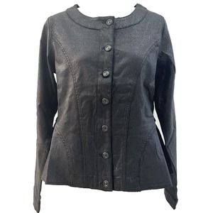 DG2 Diane Gilman Women’s Small Sparkle Denim Collarless Peplum Jacket Black